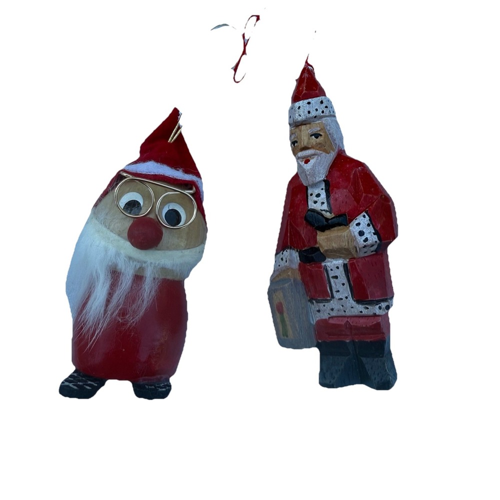 Set Of Wooden Santa Ornaments Vintage